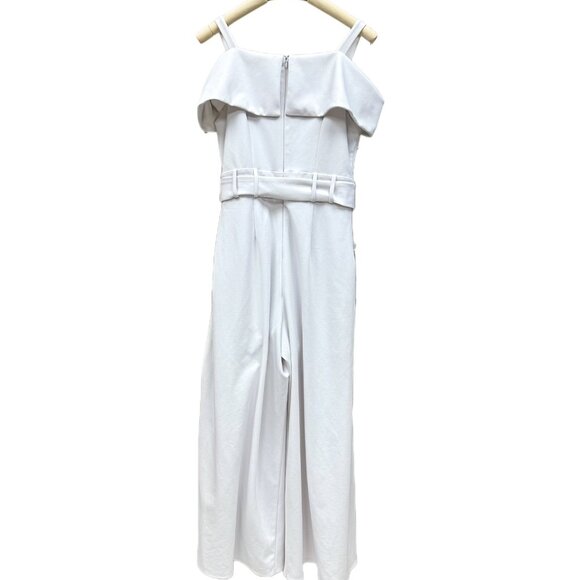 Shelby Palmer Cold Shoulder Jumpsuit Romper Flowy Pants Built In Shorts White SM - Picture 2 of 10